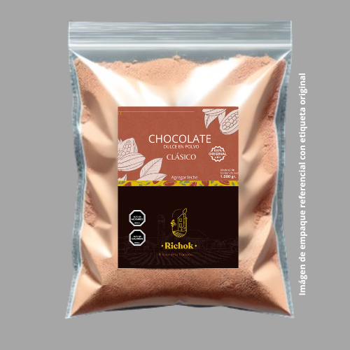 Polvo base para preparar chocolate caliente Richok tradicional SIN LECHE 38% Cacao 1.000 gr